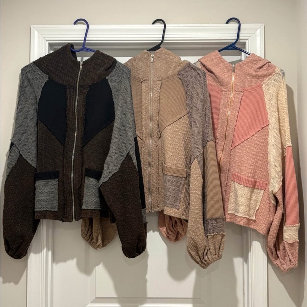 Colorblock Hooded Women's Jacket- TAN CENTER JACKET